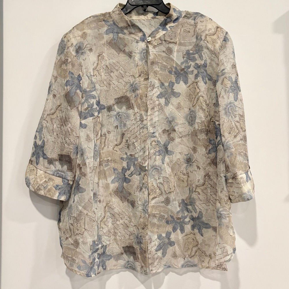 Vtg Womens Top 20W Sheer Floral Flowy‎ Whimsical Artsy Eclectic Cottage 20588